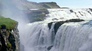 Превью обои золотой водопад, исландия, поток