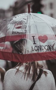 Превью обои зонт, девушка, дождь, город