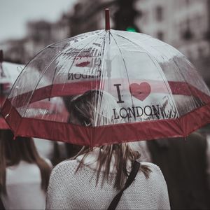 Превью обои зонт, девушка, дождь, город