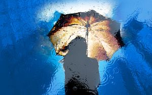 Превью обои зонт, дождь, отражение, лужа