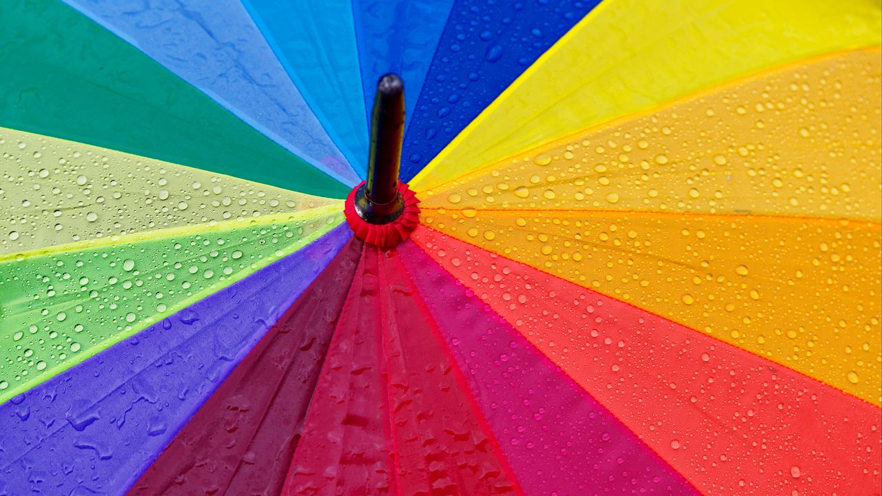Обои зонт, капли, разноцветный, дождь