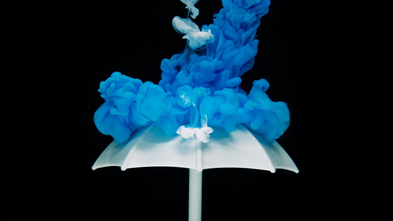 Обои зонт, краска, жидкость, сгустки, синий