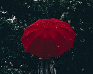 Превью обои зонт, красный, девушка, дождь