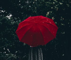 Превью обои зонт, красный, девушка, дождь