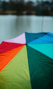 Превью обои зонт, разноцветный, дождь, капли
