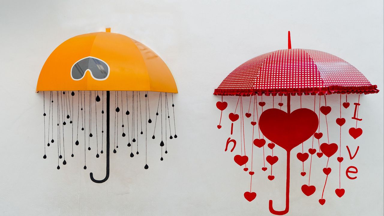 Обои зонты, импровизация, рисунок, сердце