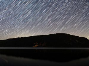 Превью обои звездное небо, длинная выдержка, ночь, звездопад