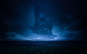 Превью обои звездное небо, горизонт, ночь, темный