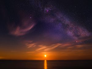 Превью обои звездное небо, горизонт, закат, нью-ромни, великобритания