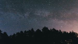 Превью обои звездное небо, ночь, деревья, небо