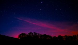 Превью обои звездное небо, ночь, деревья, облака