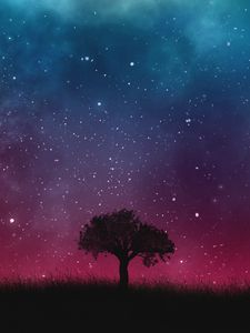 Превью обои звездное небо, ночь, дерево