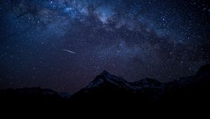 Превью обои звездное небо, ночь, горы