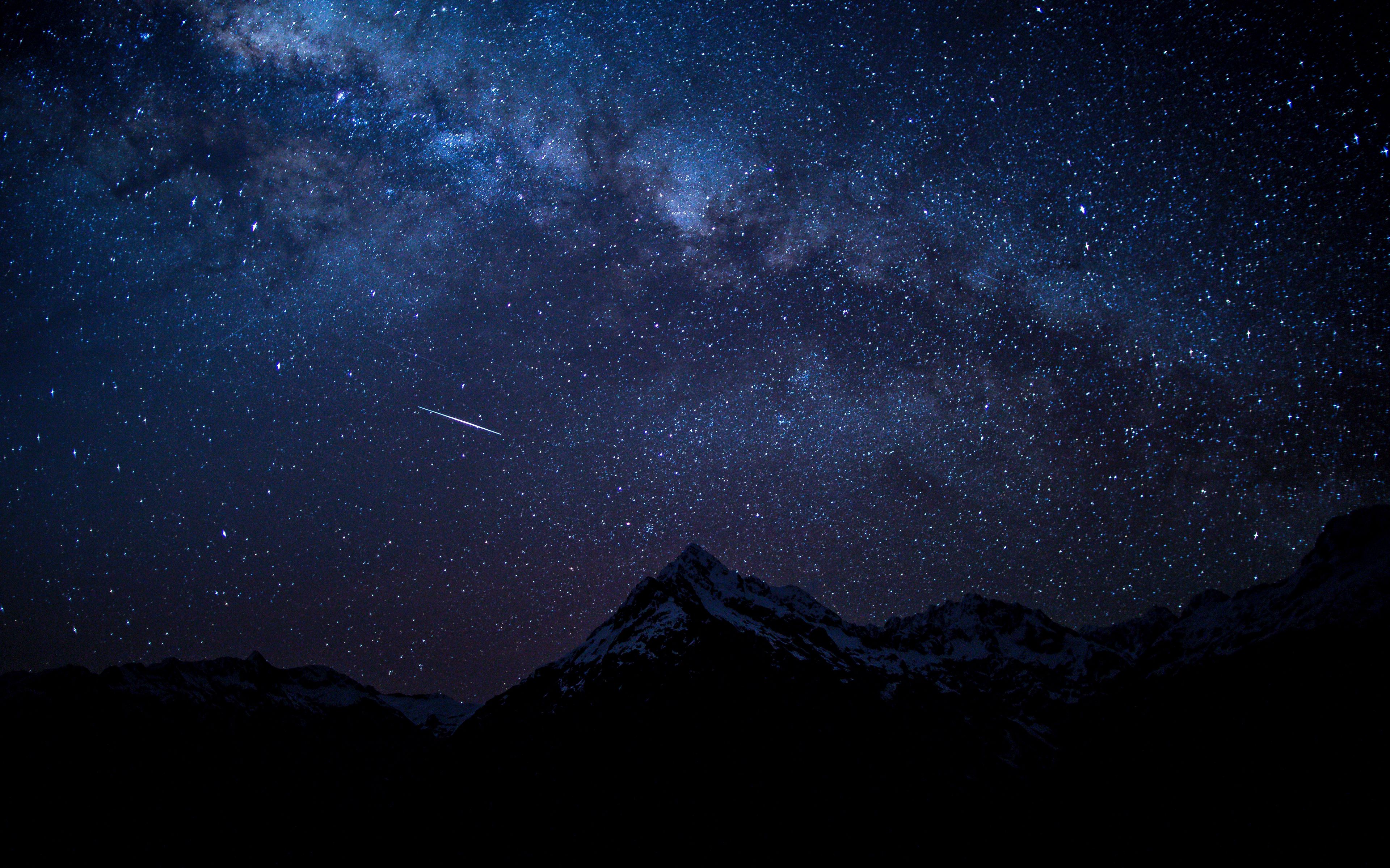 3840x2400 звездное небо, ночь, горы обои 4k ultra hd 16:10.