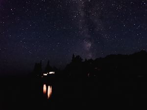 Превью обои звездное небо, ночь, огни, небо