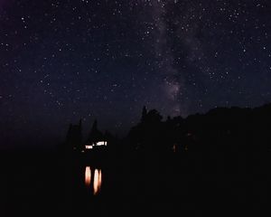 Превью обои звездное небо, ночь, огни, небо