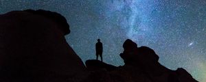 Превью обои звездное небо, силуэт, ночь, блеск