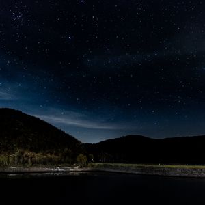 Превью обои звездное небо, звезды, деревья, ночь, айфель, германия