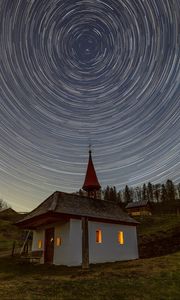 Превью обои звезды, фризлайт, церковь, ночь