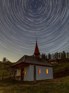 Превью обои звезды, фризлайт, церковь, ночь