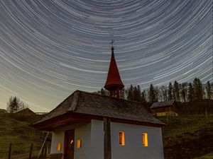 Превью обои звезды, фризлайт, церковь, ночь