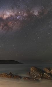 Превью обои звезды, галактика, небо, море, ночь