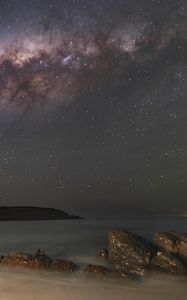 Превью обои звезды, галактика, небо, море, ночь