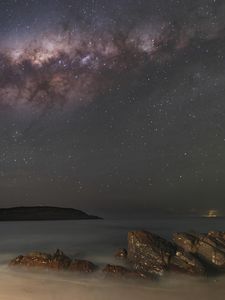 Превью обои звезды, галактика, небо, море, ночь