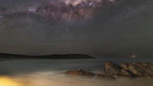 Превью обои звезды, галактика, небо, море, ночь