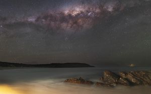 Превью обои звезды, галактика, небо, море, ночь