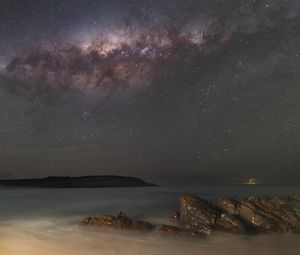 Превью обои звезды, галактика, небо, море, ночь