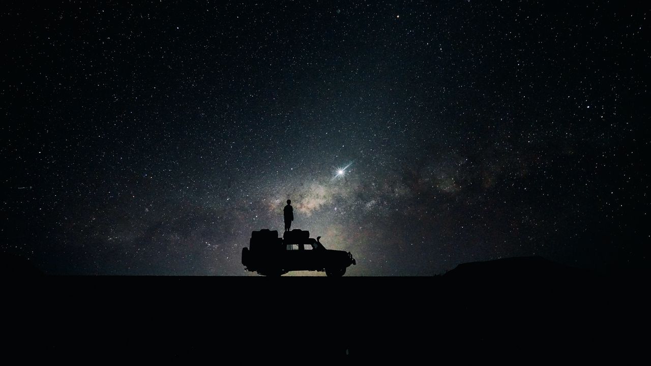 Обои звезды, небо, космос, автомобиль