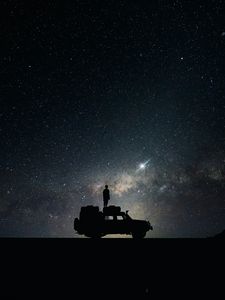 Превью обои звезды, небо, космос, автомобиль