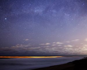 Превью обои звезды, небо, ночь, море, горизонт